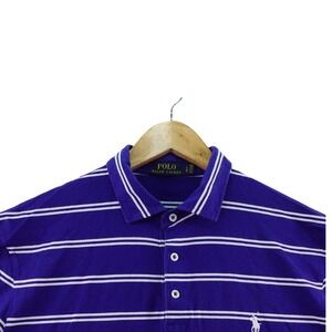 Polo Ralph Lauren Blue White Striped Short Sleeve Polo Shirt Size Mens L Stretch